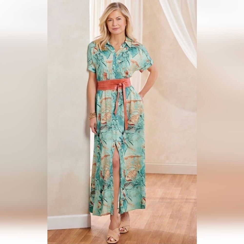 Soft Surroundings Blue Marble Shirt Dress Plus Size 3x